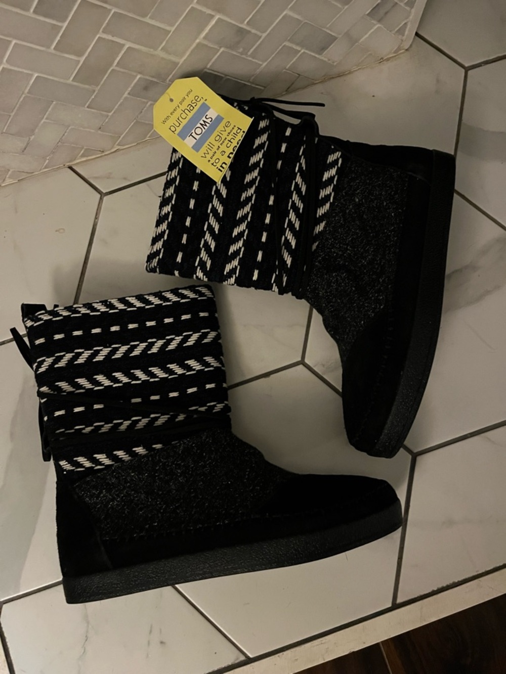 Toms Black and White Knit Lace-Up Boots